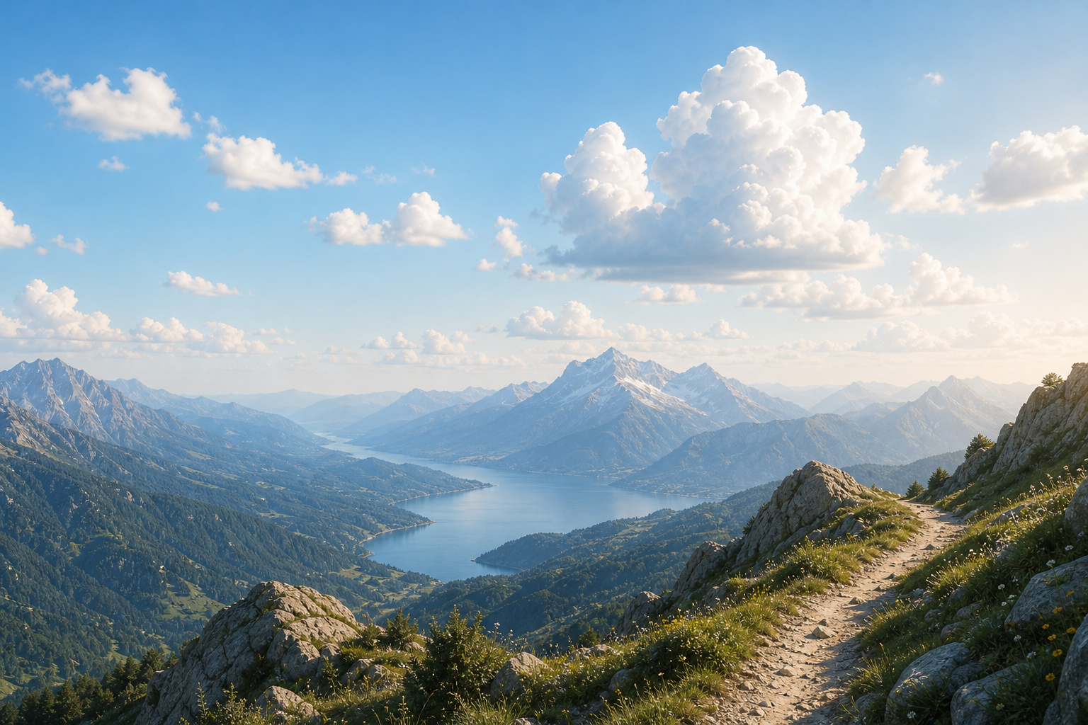 Mountain landscape with lake and sky